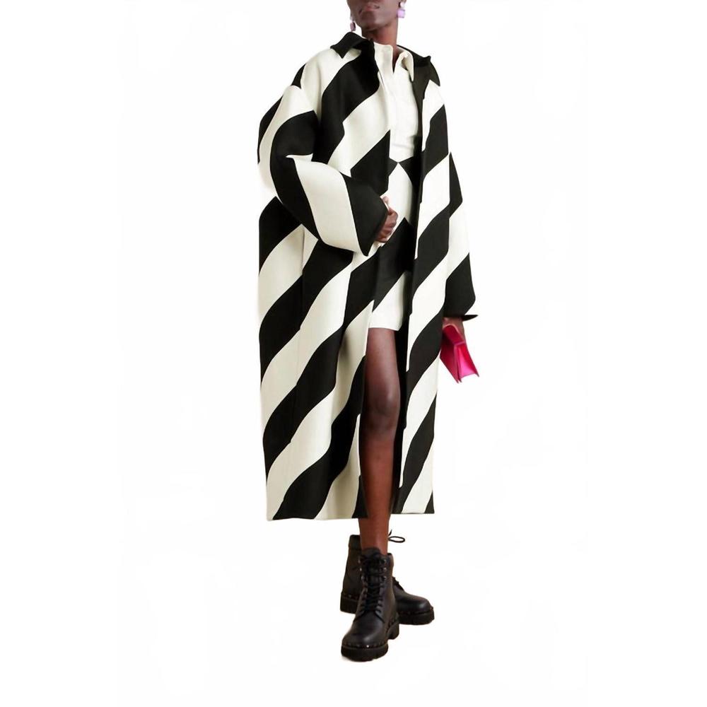 NEW VALENTINO oversized striped coat in monochrome - Picture 2 of 5